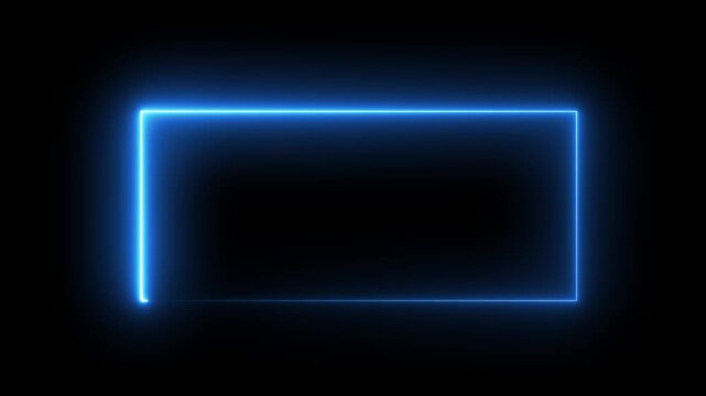 Glowing neon rectangle neon border frame animated on a black background. Neon rectangular frame loopable. Neon lines frame animation.