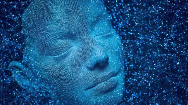 Abstract digital face representation in blue with closed eyes