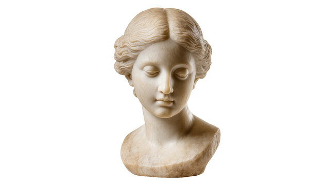 Classical marble bust of a woman, isolated on transparent background for art