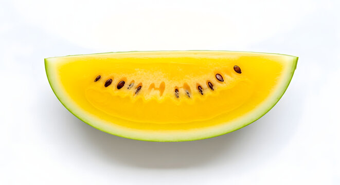 A slice of yellow watermelon on a white background