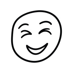 Fototapeta premium A simple black and white line drawing depicts a smiling face with closed squinting eyes