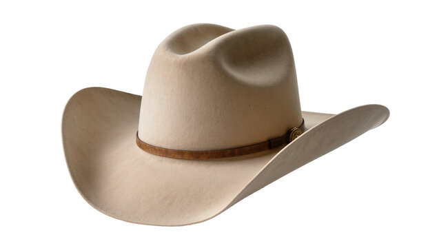Beige felt cowboy hat leather band, isolated on transparent background