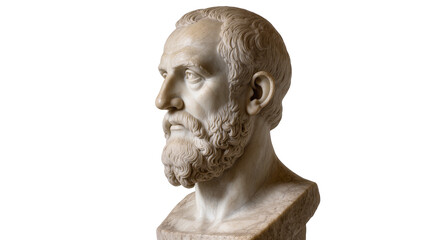 Obraz premium Bearded classical marble bust of a man in profile view, isolated on transparent background
