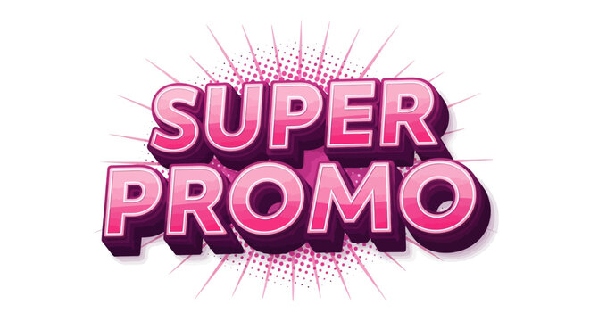 Bold 3d super promo text with dynamic comic style and pop art elements