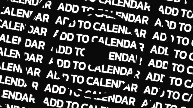 Rotating circular text animation displaying add to calendar phrase in concentric motion with central empty space for overlay content.