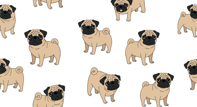 Cute Pug Dog Vector Illustration Pattern &ndash; Cartoon Pug Dog Design