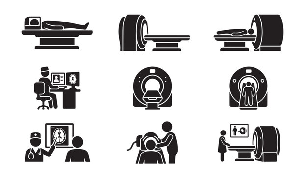 Mri scan and medical imaging icons for radiology diagnostics and healthcare