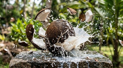 Obraz premium Broken Coconut Splash Concept