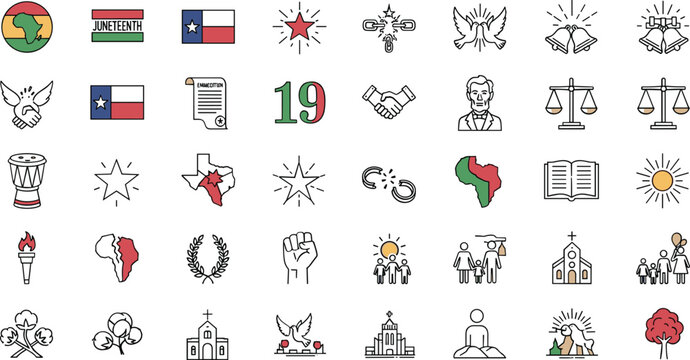 Juneteenth Celebration Icons and Symbols Illustration