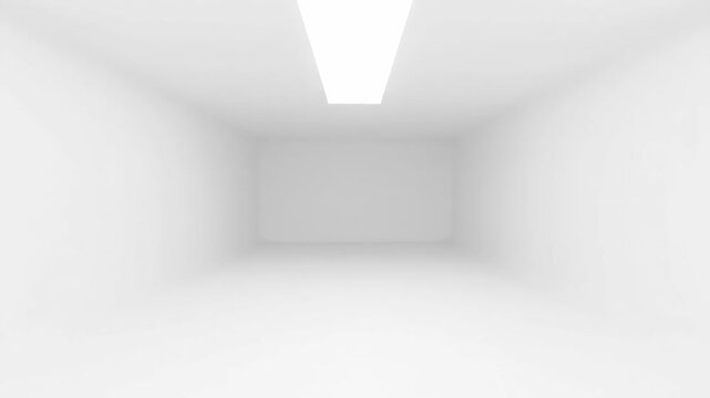 A minimalist white corridor with a bright light at the end. This clean space evokes feelings of hope and a new beginning.