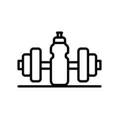 Obraz premium Minimalist fitness icon featuring a heavy dumbbell and a sports water bottle on a flat surface, representing gym workouts, hydration, and a healthy lifestyle.
