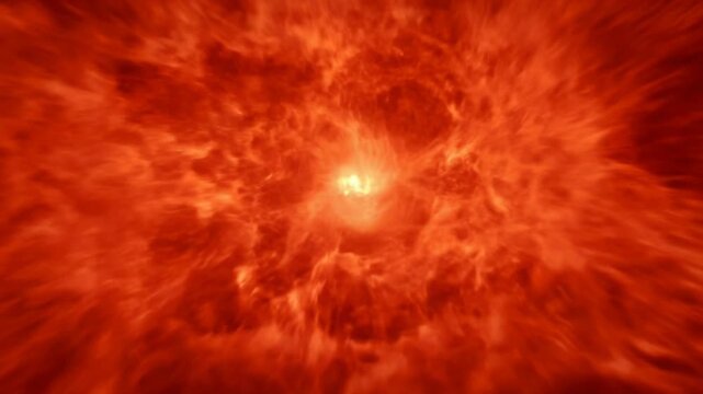 Zooming into a fiery red nebula or black hole accretion disk