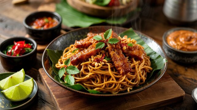 Indonesian cuisine. 
Bami Goreng is a classic dish of Indonesian cuisine, which consists of fried noodles with meat and vegetables.