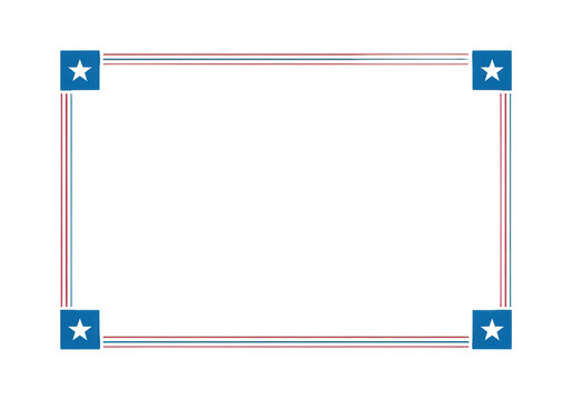 Patriotic border frame with blue corner squares and white stars isolated on transparent background