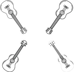 Fototapeta premium Ukulele musical instrument vector line art set, acoustic small guitar four-string hawaiian folk music equipment icons for design