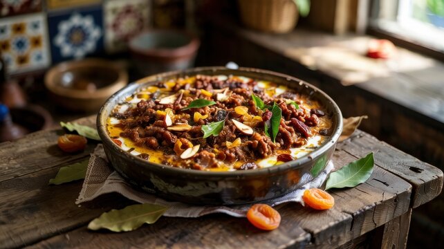 Indonesian cuisine. 
Boboti (or Babote) is a fragrant casserole made from spicy minced meat under a golden egg&mdash;milk filling.