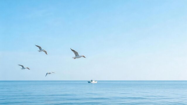 Seagulls flying over calm sea