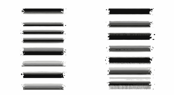 Distressed black ink brush strokes, set of 16 grunge paint textures. Artistic charcoal line borders and hand drawn dividers for creative design projects.