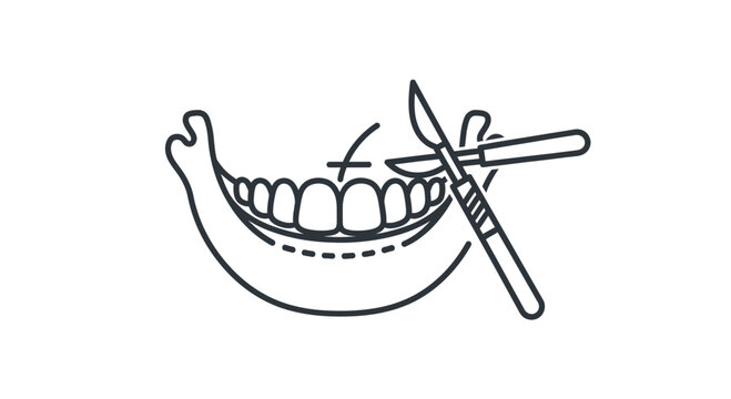 Dental Surgery Icon: Jawbone, Teeth, and Scalpel - Oral Operation Concept