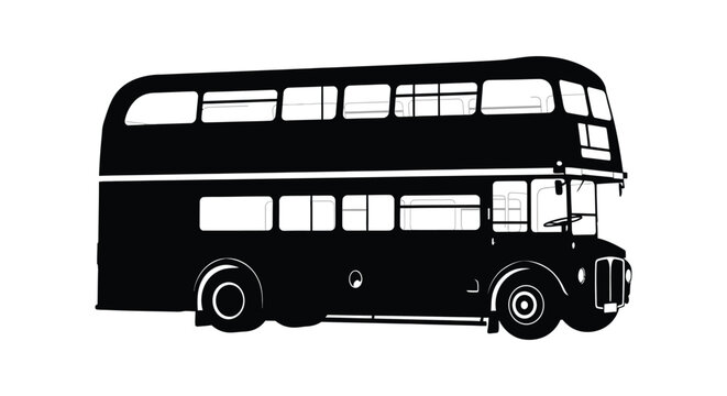 A striking black silhouette of a classic double decker bus showcasing its iconic design and shape silhouette high quality professional detailed modern
