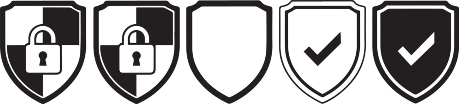 Security status icons a series of shield shaped symbols representing access control and verification