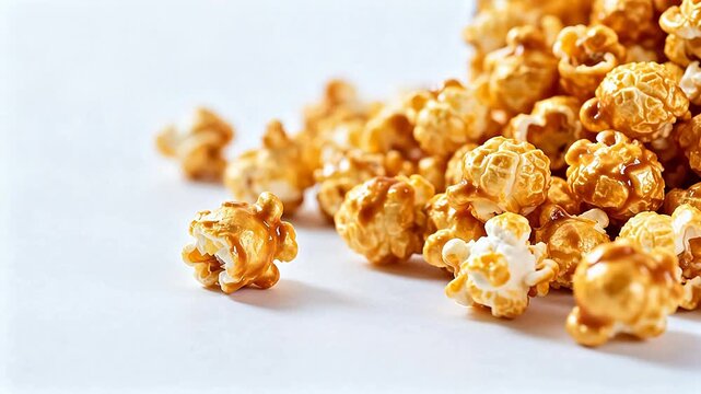 Caramel popcorn on white surface