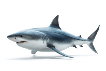Fototapeta premium Great white shark side view, isolated on white background