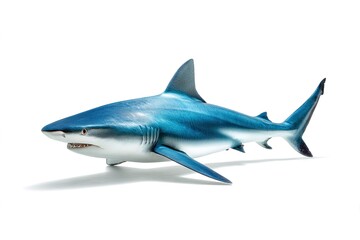 Fototapeta premium Great white shark side view, isolated on white background