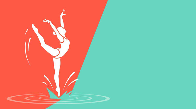 Single continuous line drawing of young athletic women. Synchronized swimming, artistic swimming. The concept of group competitions in water sports.