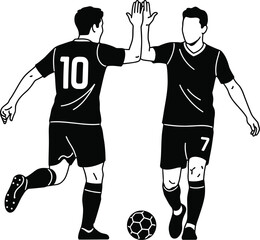 Fototapeta premium Soccer players high five after winning a match vector