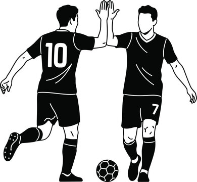 Soccer players high five after winning a match vector