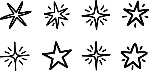 Obraz premium Sparkle star set with hand drawn doodle elements