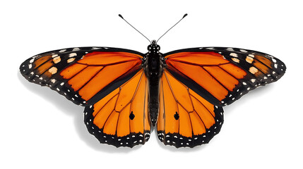 Obraz premium Monarch Butterfly with Vibrant Orange and Black Wings Spread Wide Isolated on White Background