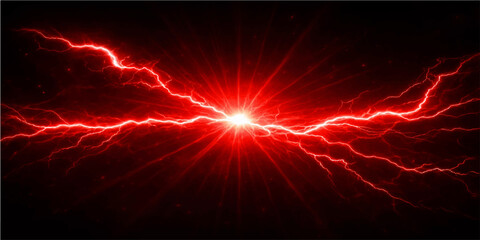 Abstract lightning background with a glowing red and orange fire design featuring fractal motion energy and bright light waves on a black texture space © Fahid