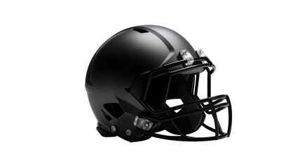 Fototapeta premium Black football helmet with dark stripe and face mask, isolated on transparent background