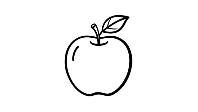Black outline apple with stem and leaf isolated on transparent background, for healthy food