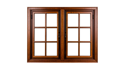 Fototapeta premium Brown wood window twelve panes, isolated on transparent background