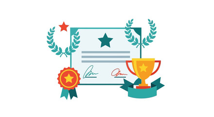 Fototapeta premium Trophy and Certificate of Achievement Symbol.