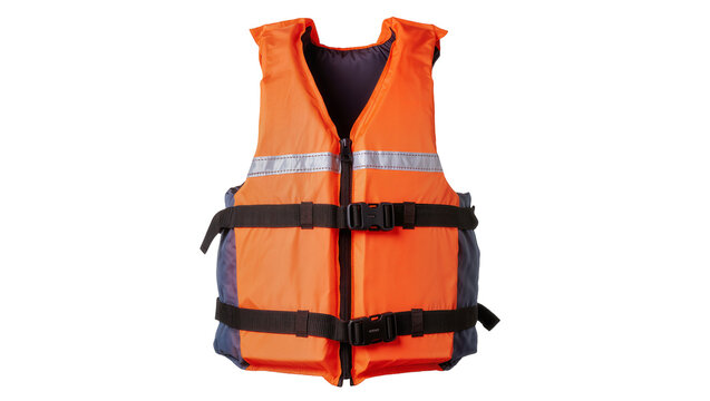 Orange life jacket, isolated on transparent background for water safety