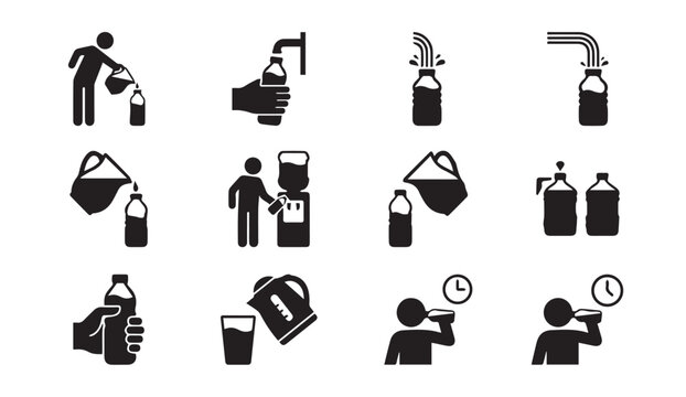 Water dispenser and refill procedure icons