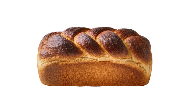 Golden brown braided challah loaf with a shiny dark crust isolated on transparent background