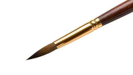 Naklejka premium Brown wooden art brush golden ferrule, isolated on transparent background