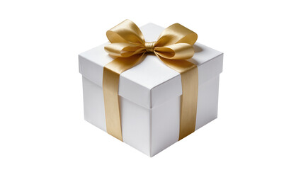 Fototapeta premium White gift box with golden ribbon bow isolated on transparent background, for celebrations