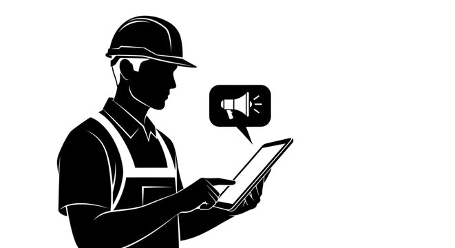1 May, Labor day icons representing international workers, silhouette of a foreman with clipboard and megaphone, vector