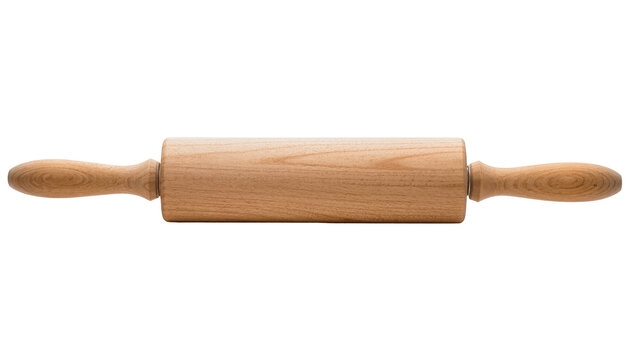 Wooden rolling pin isolated on transparent background, essential for baking
