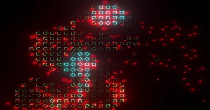 Shapes and colors appear and change over time, creating a unique display that captures attention with its bright lights and forms