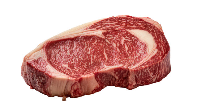 Raw ribeye steak red meat and white marbling, isolated on transparent background