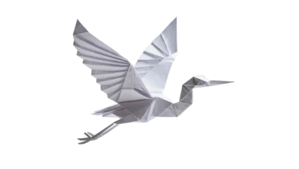 Fotobehang Kraanvogels White paper origami bird with spread wings, isolated on transparent background  © Alexander
