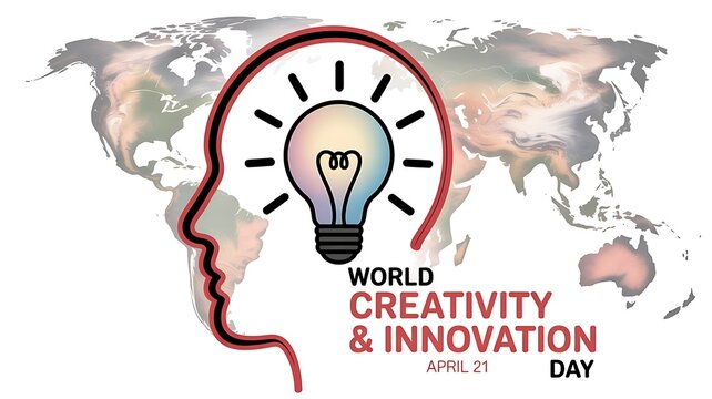 World creativity and innovation day lightbulb head with global map background with problem solving