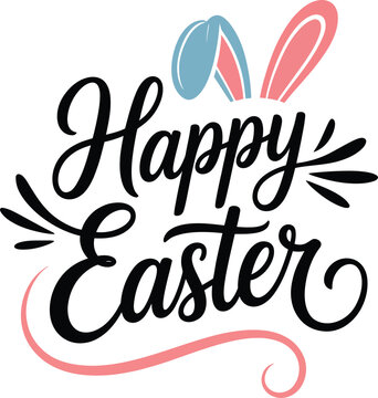 Happy easter lettering with bunny ears